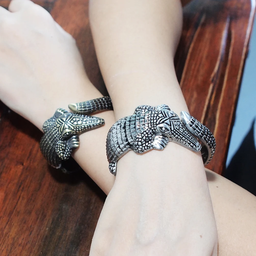 Gold Filled Latest Statement Wild Animal Bracelets Cuff Stretch Crocodile Handmade Metal Charms Bangle Fashion Indian Jewelry