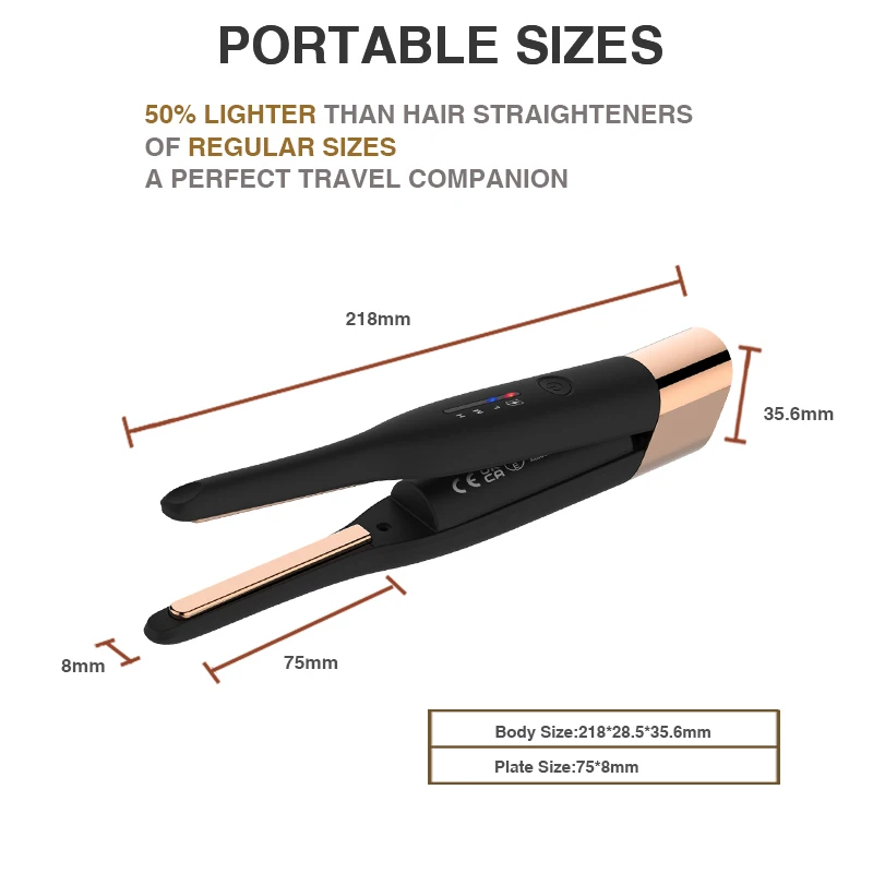 Portable Mini Wireless Flat Iron Rechargeable Cordless straighten and curl use Hair Straightener