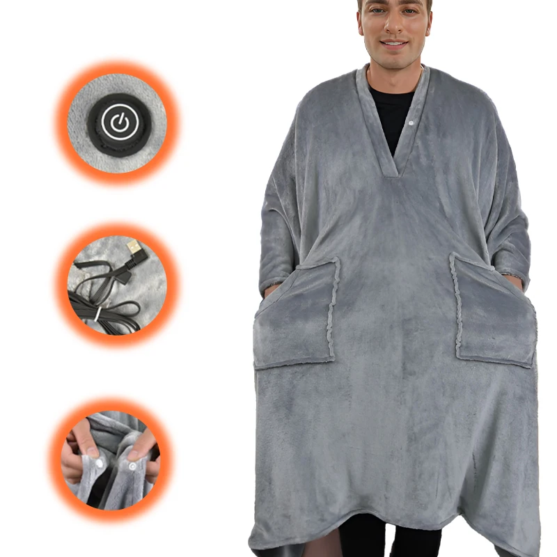 Electric Heated Wrap robe with 3 settings and large size birthday presents for mom power cord for electric blanket