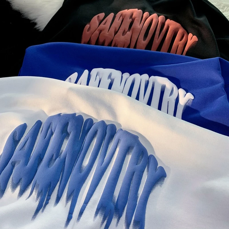 Wholesale Sublimation Blank Plain Cotton Tshirts Oversized Embossed Puff Printing Unisex T-shirt Clothing Manufacturers Custom