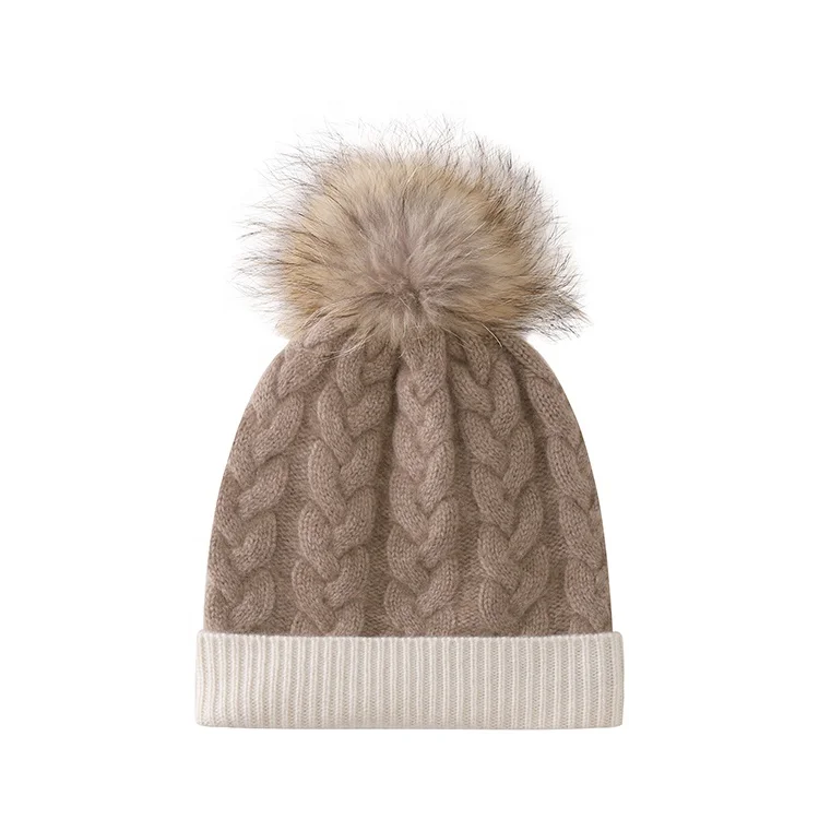 Knitwear manufacturer custom khaki spiricle wrapped head thick warm korean fashion versatile knitted wool winter hats for women