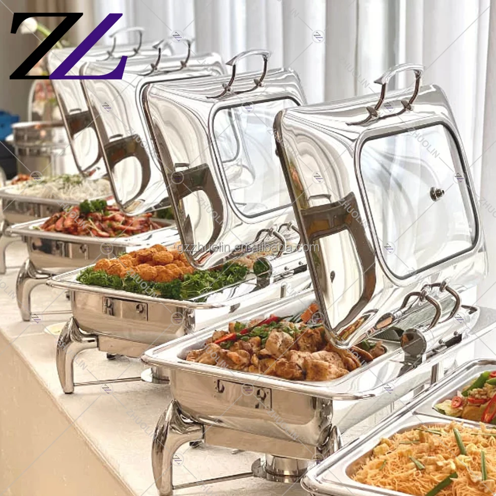 Food warmer fuel and electric heating pot catering service chef in dish luxury buffet catering stainless steel chaffing dishes