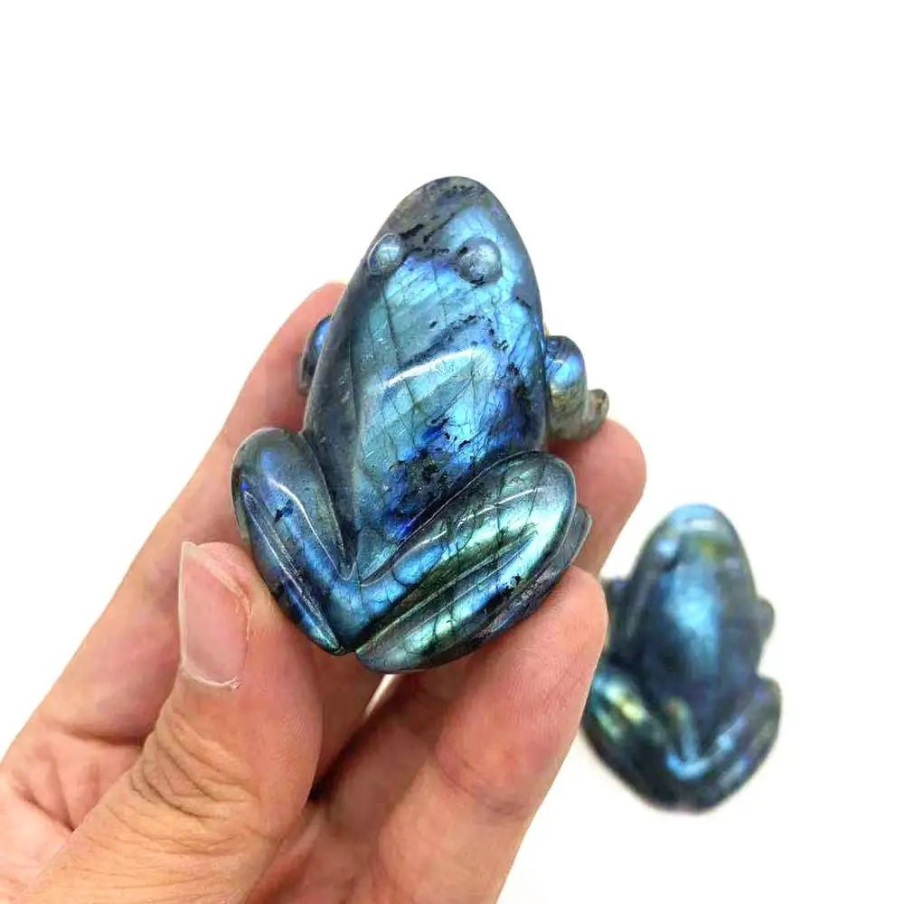 new product natural hand carved labradorite frog aura crystal black lovely cute frog crystal crafts for home decoration