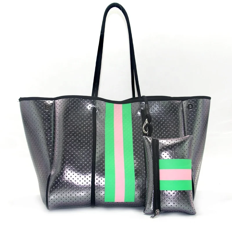 2023 bags women handbags ladies print portable smooth pink and green customize neoprene beach bag shoulder wholesale tote bag