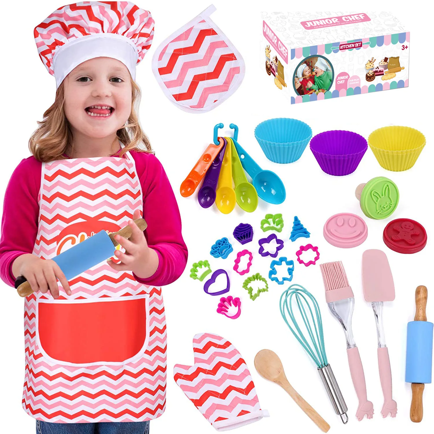 Professional Kitchen Cake Cooking And Bakeware Baking Tools Set With Apron And Chef Hat Pretend Role Play Chef Toys For Kids