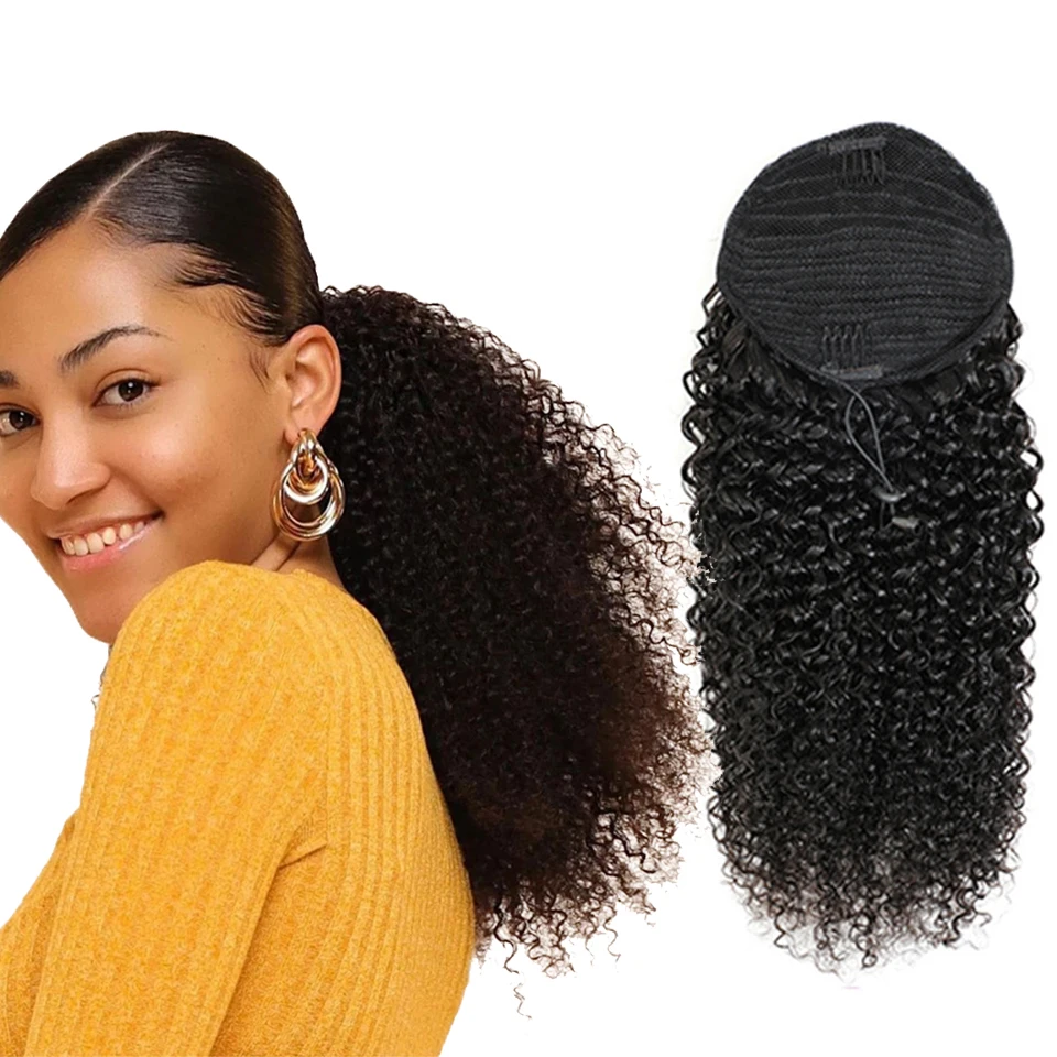 Hanfan Wholesale Long Wavy Ponytail Hair afro kinky curly Drawstring Ponytails Clip in Hairpiece Ponytail for Black women
