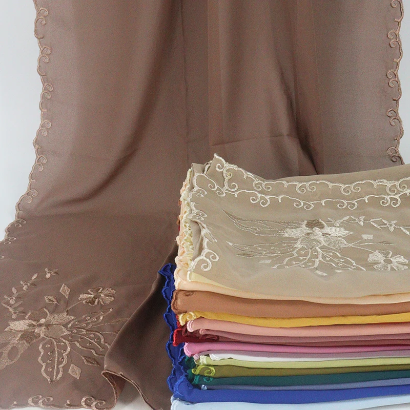 lace chiffon hijab embroidery with shell side flower scarf shawls  for muslim women scarves
