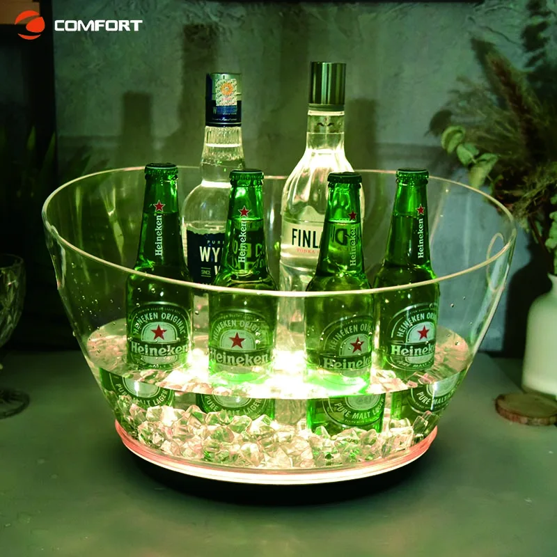 Cooling Ice Bucket Wine Ice Buckets for Parties Custom Logo 3.5L Minimalist Plastic Square Flashing Sustainable Led Ice Bucket
