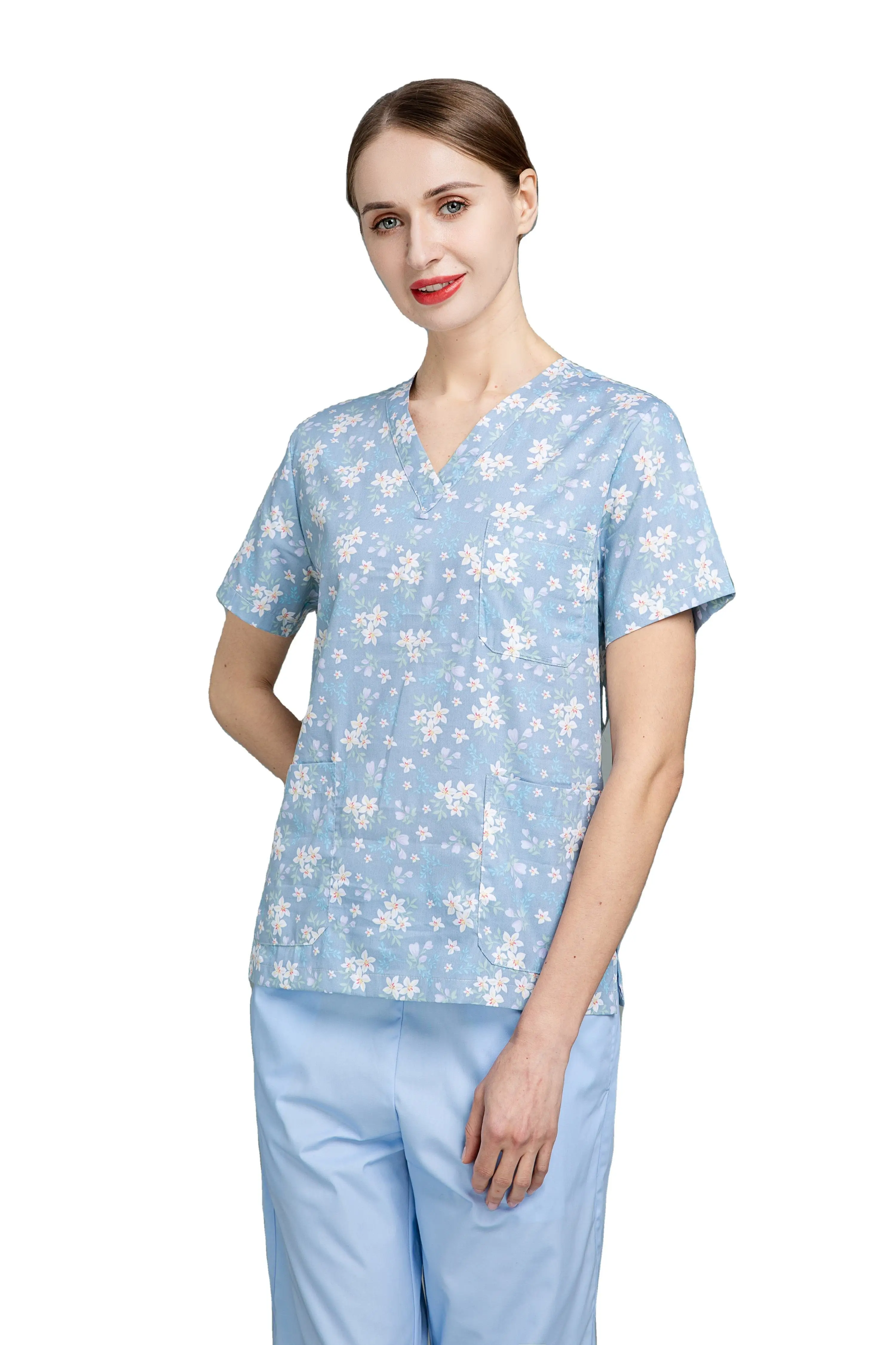 Hight Quality Wholesale Spa Uniform Women Custom Logo Breathable Health Service Fashionable Female Nursing Medical Scrubs