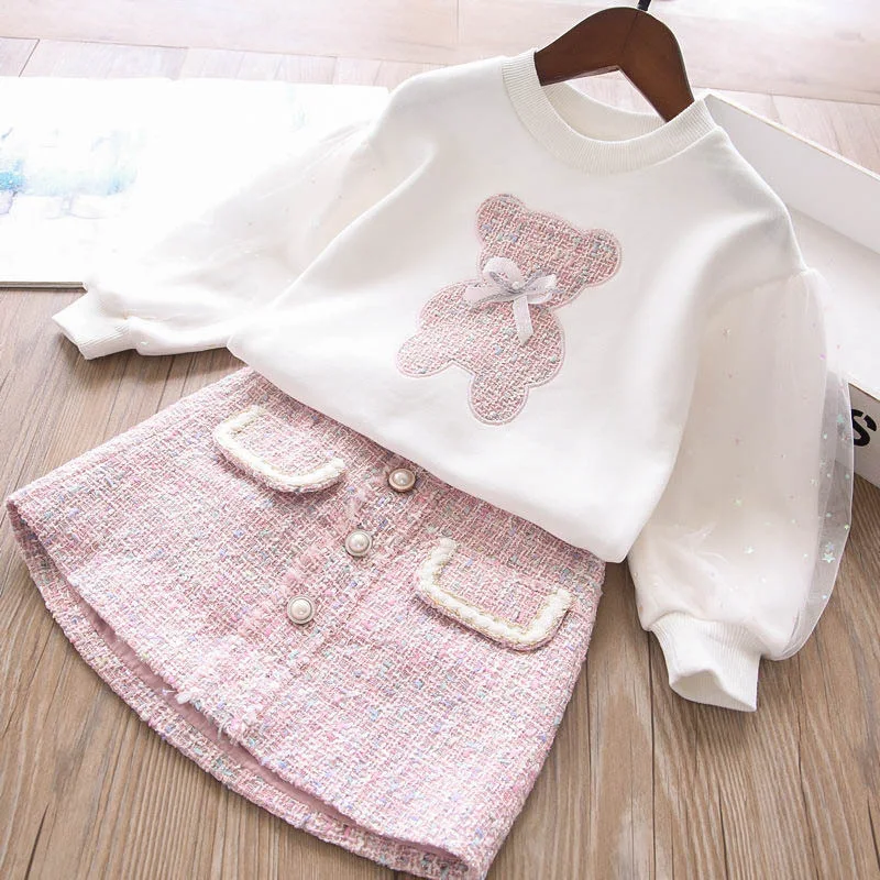 New Korean Style Spring Autumn Children Outfits 2pcs Hoodies+Skirt Casual Teenagers Girl Dress Clothes Sets