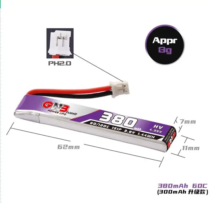 GNB 6PCS 380mah 60C 3,8 v lipo батарея PH2.0 разъем