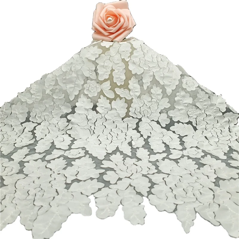Новое поступление, кружевная ткань JG086 с белыми листьями лазерной резки, ткань с вышивкой, кружевная ткань для свадебного платья (1600236998209)