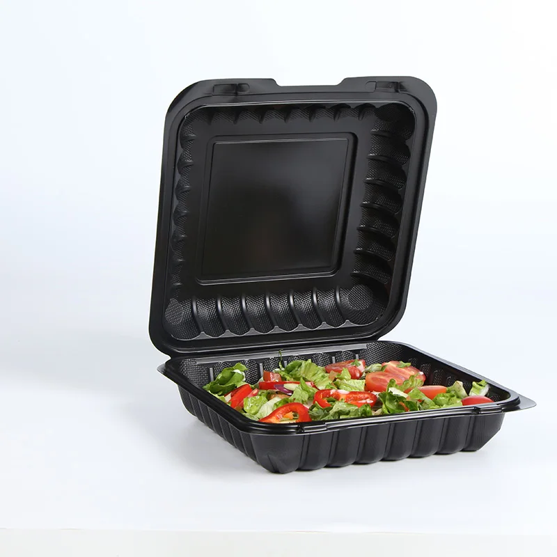 PPMF Black Custom Large French Fry To Go Containers With Lids Green Recyclable Plastic Trays Clamshell Togo Boxes For Hot Food