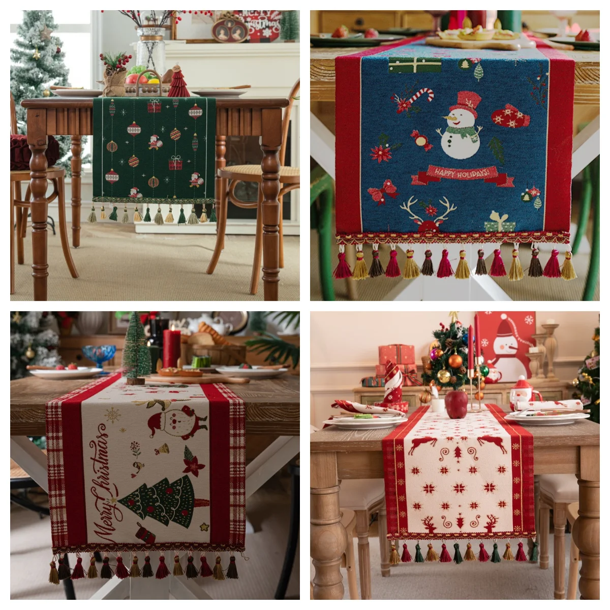 New Customization Christmas Knitted Fabric Tassel Home Grid Table Decor Table Runner for Winter Dining Farmhouse.