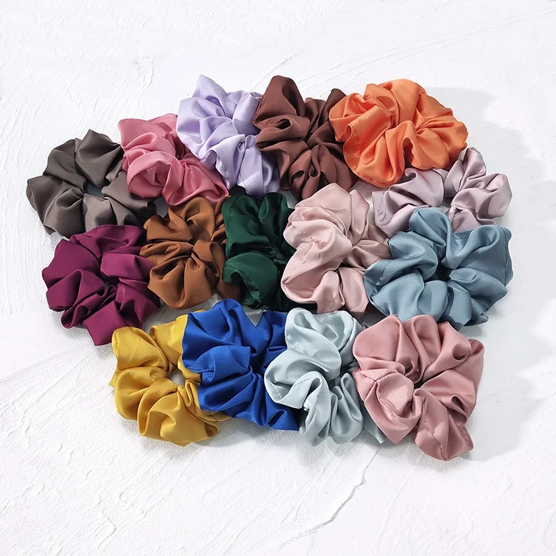 B.PHNE Custom Color Logo fluffy large elastic hair bands satin scrunchies silk satin ponytail women for hair