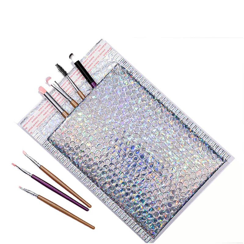 Ecommerce Cosmetic Silver Bubble Padded Envelope Customized Logo Plastic Mailing Bags Metallic Foil Poly Bubble Mailers