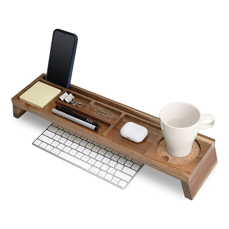 Natural Foldable Wood Desk Storage Organizer - Multi-Compartment Wooden Organizers For Home Office