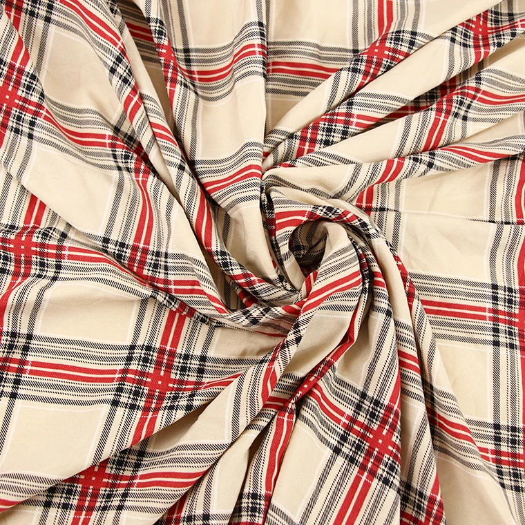 Stocklots check plaids design printed chiffon fabric moss korea crepe for kaftan dress in shaoxing keqiao