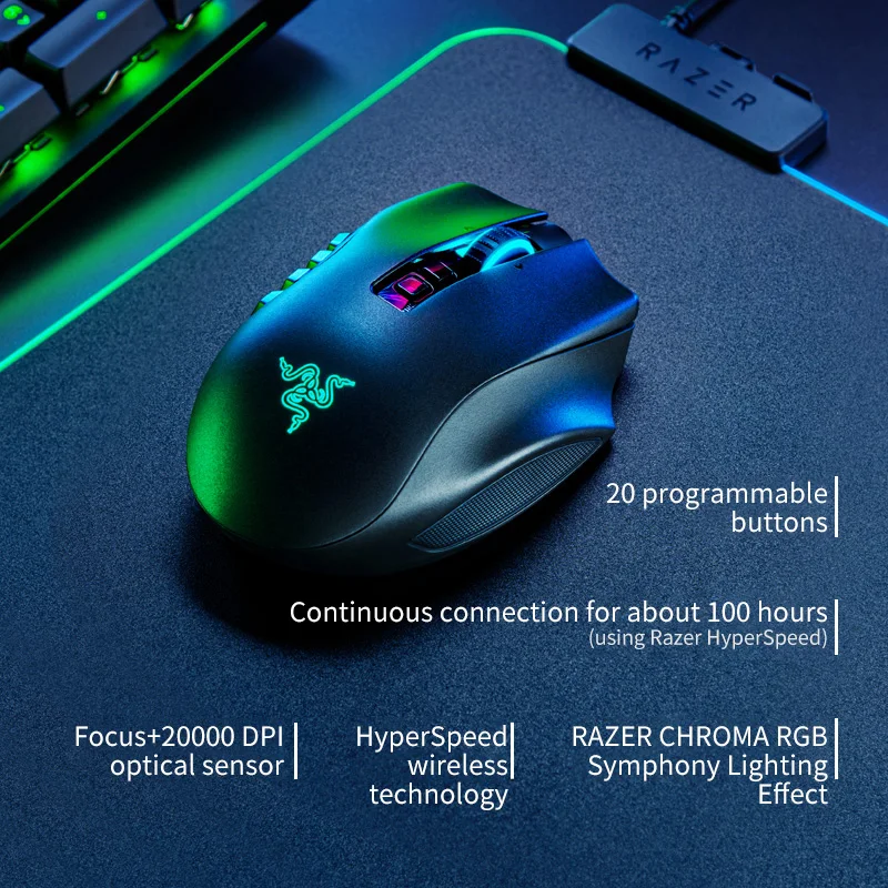 Razer Naga Pro NAGA 20000 dpi 2.4GHz wireless BT gaming mouse with replaceable side buttons