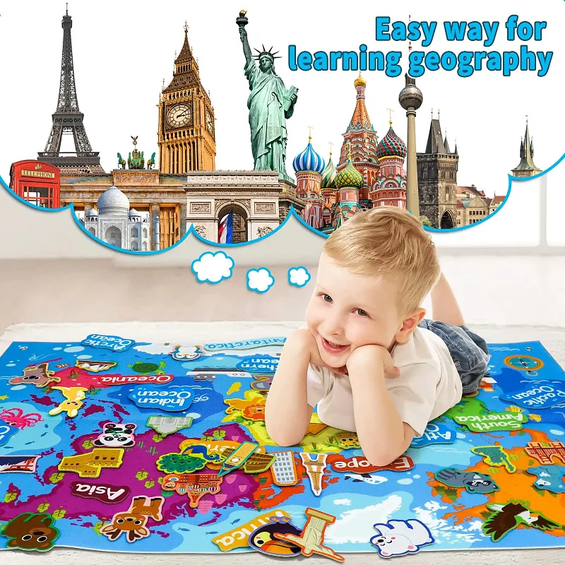 2024 Kids Educational Education 3D Felt Story Board New Arrival Toddler Montessori World Animal Cartoon Busy Board