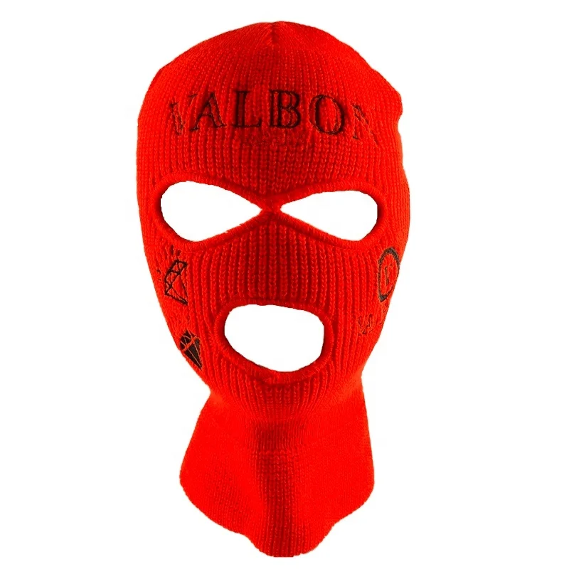 Лыжная маска с вышитым логотипом, Балаклава с рисунком черепа, индивидуальный дизайн, 2 отверстия, Полнолицевая вязаная Лыжная маска