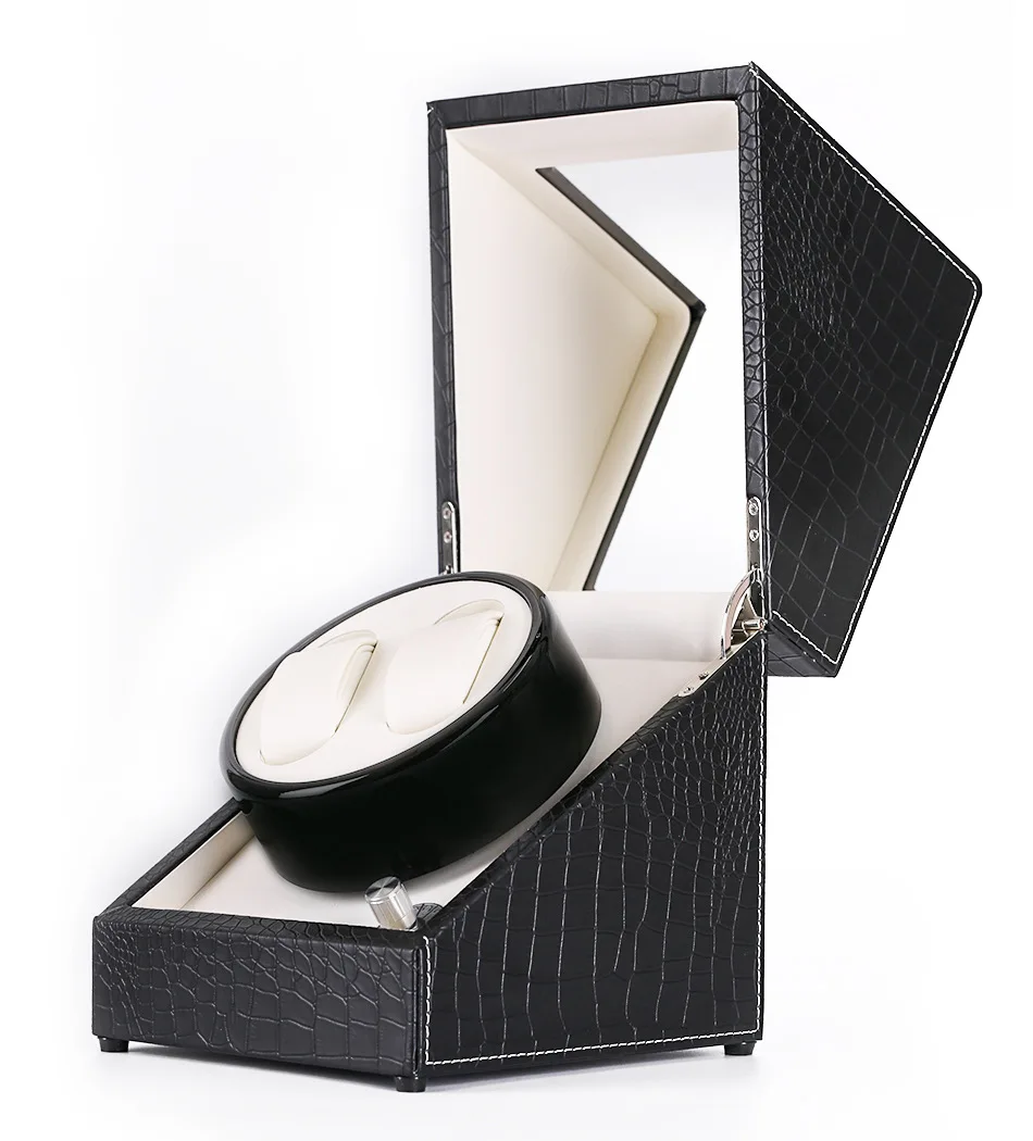 Luxury 2+0 Automatic Watch Winder 2 Slot Black Leather Paint Watch Shaker Box European Watch Display Case Wholesale