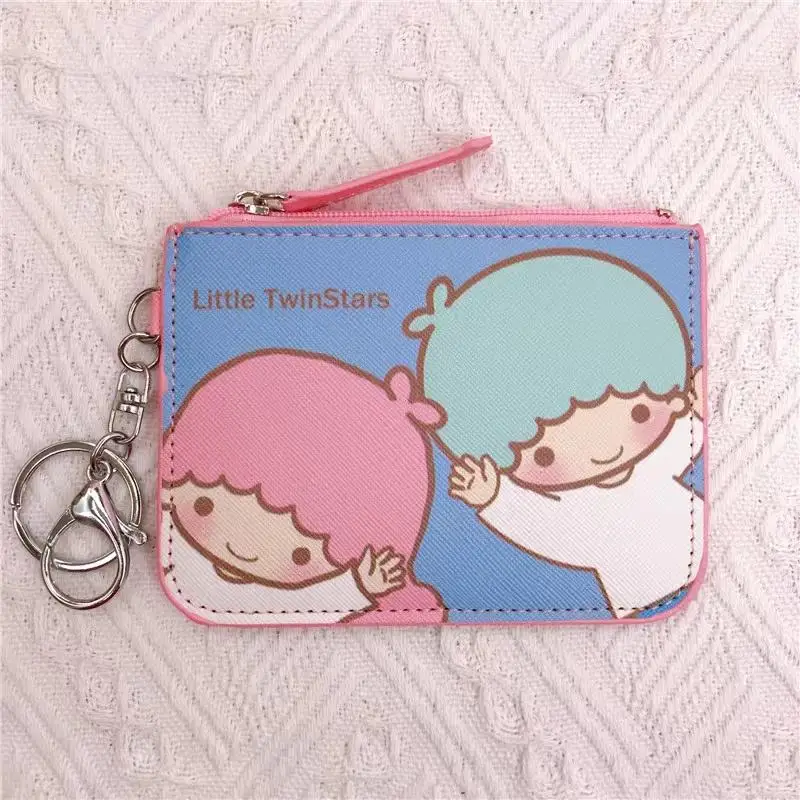 Cartoon pattern small card holder white dog twin star long ear rabbit leather card sleeve zero wallet integrated with keychain