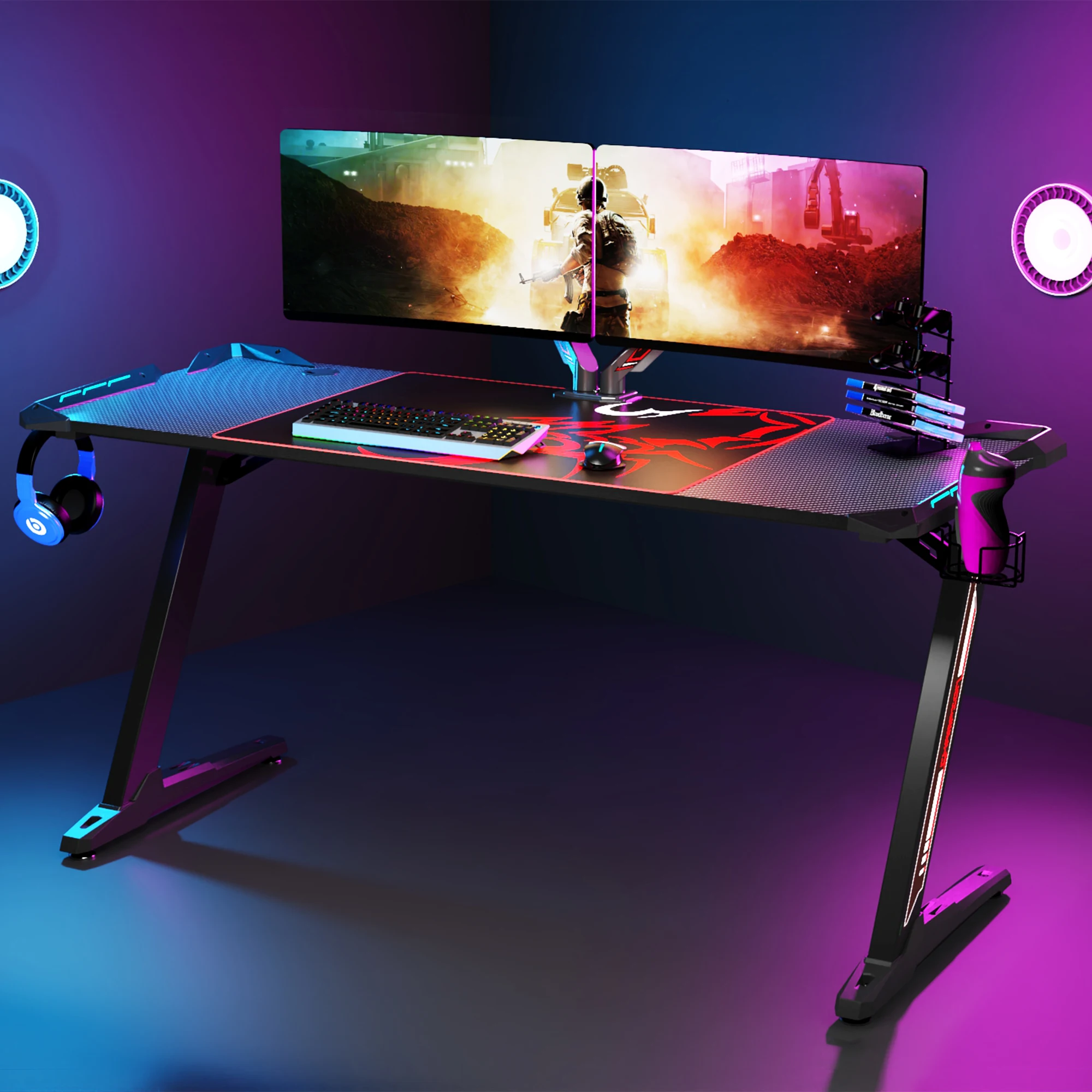 Commercial Furniture Design large size 60inch office pc desk computer racing table with RGB light for gaming