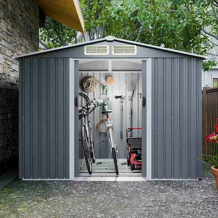 Popular outdoor use garden tool steel metal shed with side shelf
