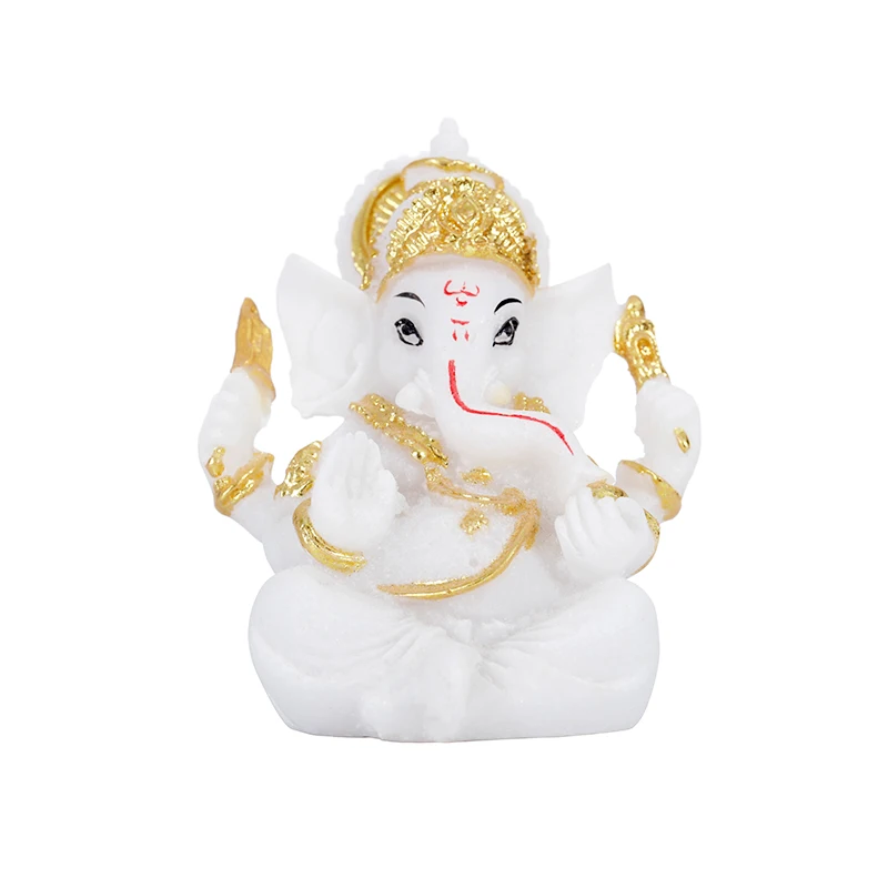 New Design Resin Hindu Gods Ganesha Statue Sculpture Mini Lord Gold Plated Ganesha Statue