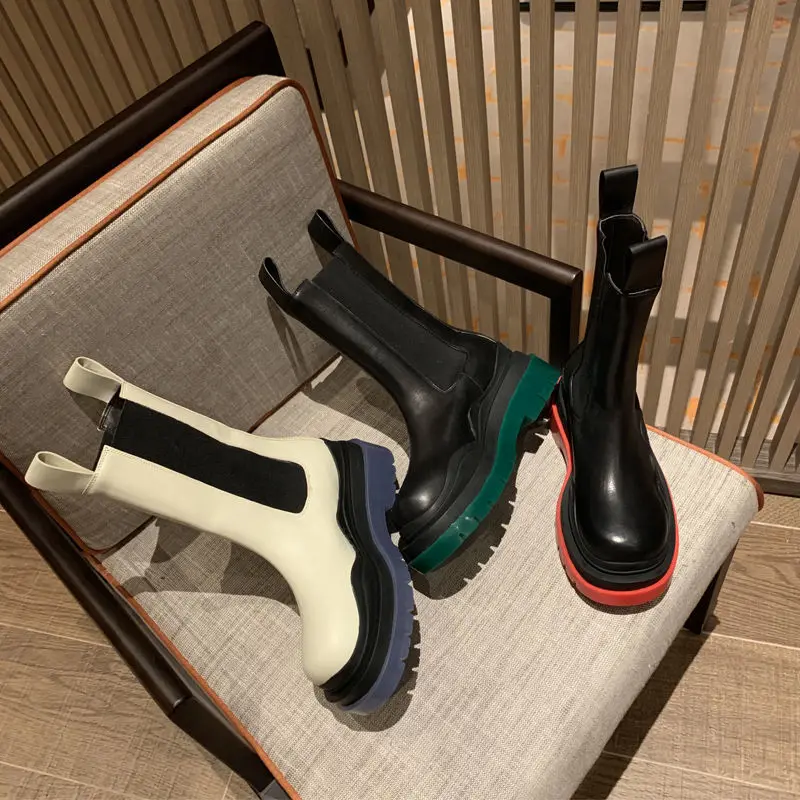 TX New female British style short boots spring and autumn single boots mid-tube thick-soled Chelsea boots