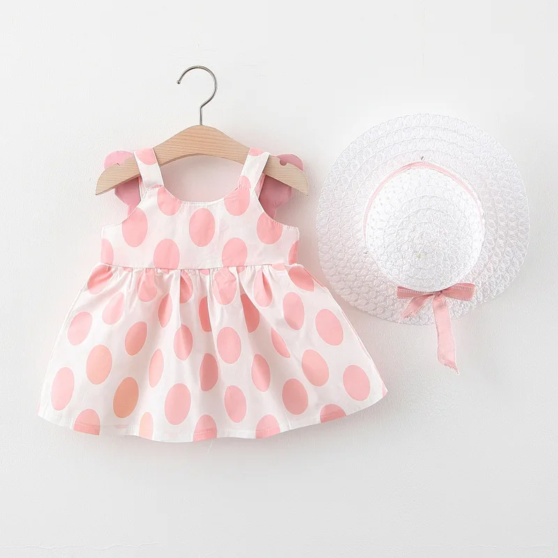 Hot Summer Sleeveless  Baby Girl Dress Cotton Dot Wing Back Little New Born Baby Dress