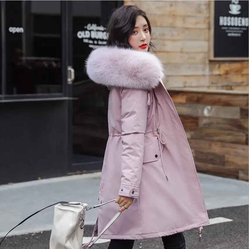 
Winter 2021 New Faux Fur hooded Parkas Women Fashion long Jacket fur collar Thick warm coat for ladies 