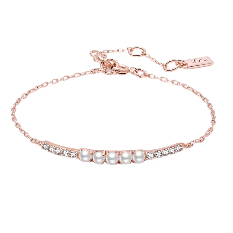 Женские модные аксессуары, покрытый розовым золотом циркониевый изящный жемчужный браслет для невесты