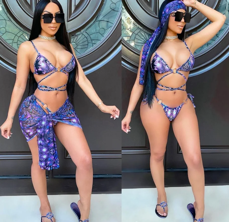 Wholesale 2022 Sexy Ladies  Bikini Beachwear Modest Women Plus Size Three 3 Pieces Swimsuit Cover Up Swimwear