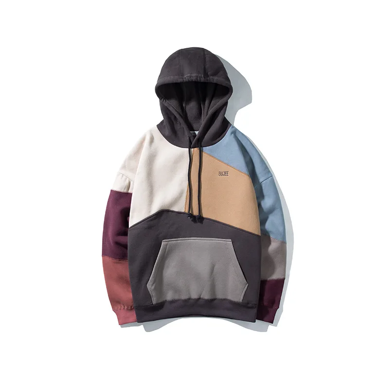 
Custom Hip Hop Streetwear Multi Color Block Hoodie For Men 