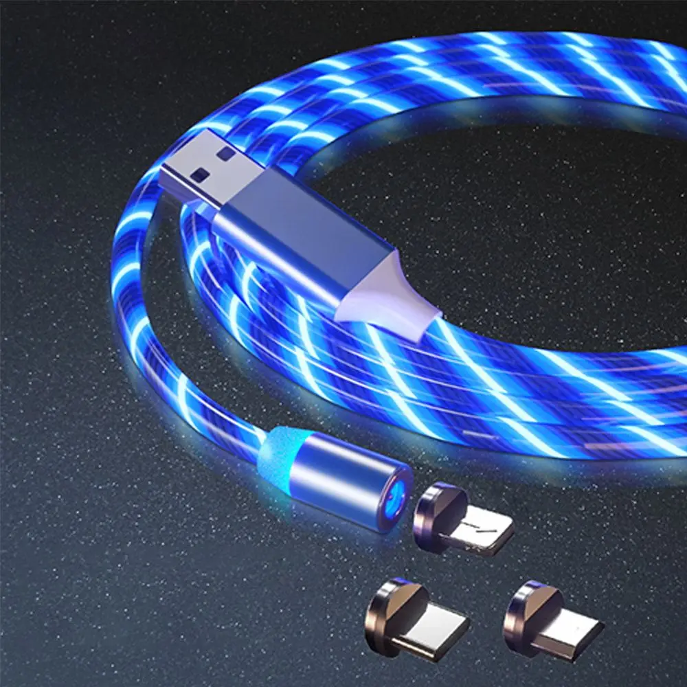 Бесплатный образец светодиодного светильника USB-кабеля типа C Micro 3 в 1 Магнитный зарядный кабель для мобильного