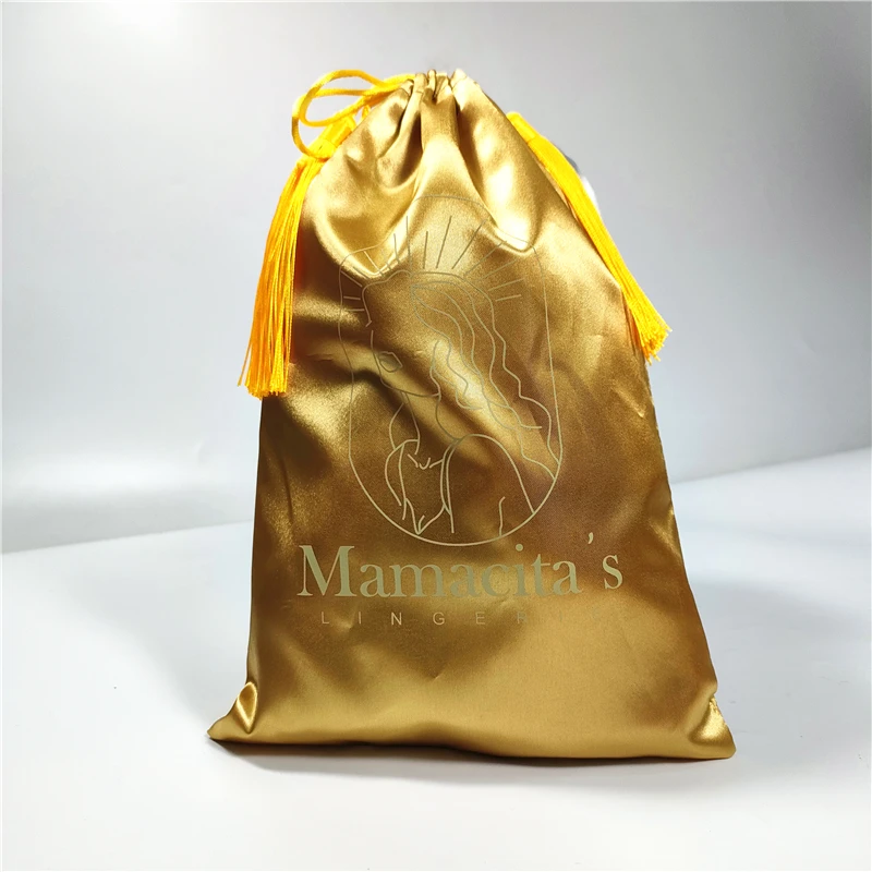 Sample sublimation gift custom logo candy bag satin brocade pouch  embroidery pouches for packaging human hair wig satin bag