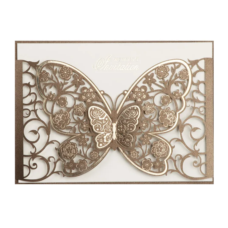 Кружевная рамка для свадебных приглашений, карточка без рисунка и конверт, элегантный цветок-бабочка, подходит для помолвки, юбилея