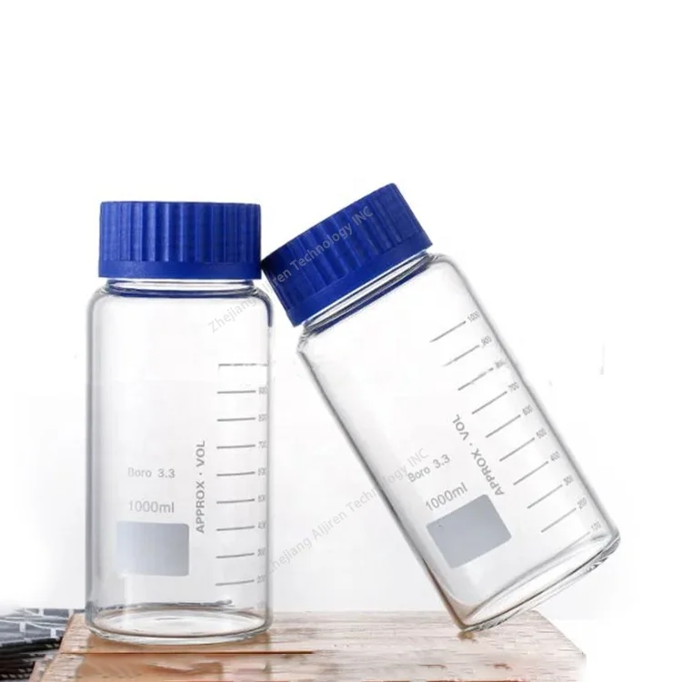 Aijiren GL80 лабораторная широкая боросиликатная 3,3 стеклянная банка Pyrex для хранения химических реагентов 1000 мл для продажи