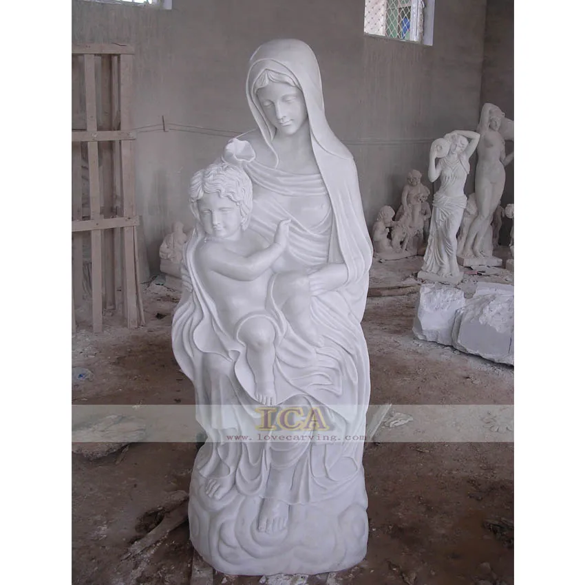 Garden Decoration Natural Stone White Marble Stone Virgin Mary Statue For Sale