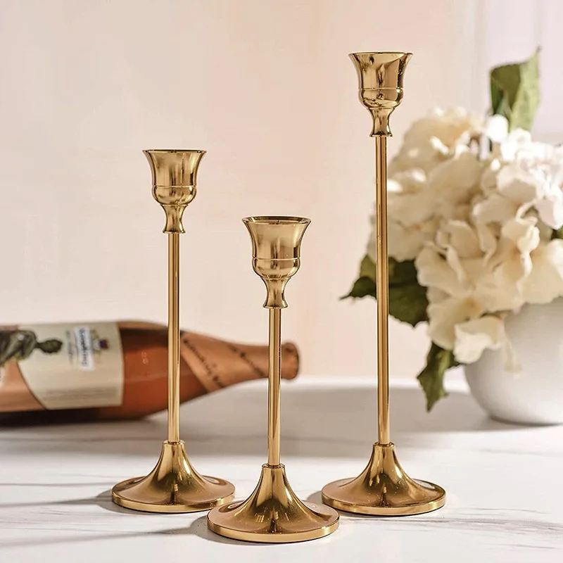 Factory Wholesale Luxury Round Bottom Fine Pole Metal Gold Candle Holder Decorative for Wedding Table Decor