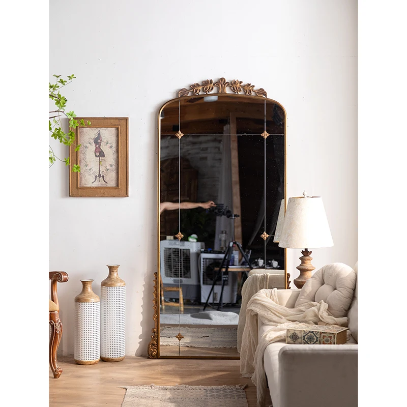 New Arrival Fashion Wood Framed Long Large Retro Bedroom Furniture Floor Standing Full Body Mirror