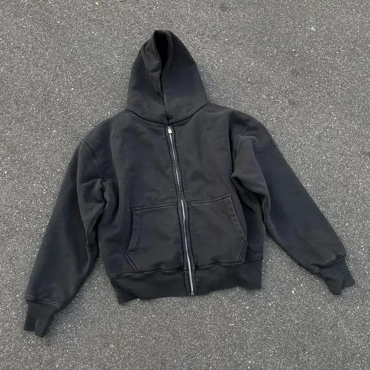 French Terry Street Wear Hoodie Cotton Acid Wash Vintage Custom Logo Oversized Stone Wash Sun Faded Distressed Hoodies