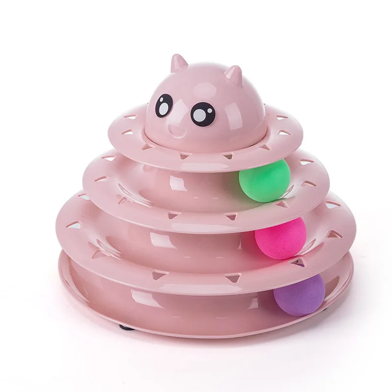 New Arrival Cat Tray Toys Pet Kitten Turntable New Color Plastic Cat Ball Toy Roller 3-Level Track Cat Turntable
