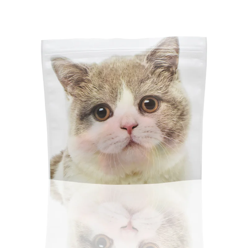 Custom Cute Cat Print Small Mylar Clear Plastic Package Bags Snake Nuts Jerky Chocolate Dried Fruit Bag White Food Standup Pouch