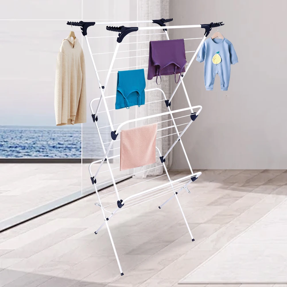 Retractable Stand Collapsible Drying Rack Clothes Korea 3 Layer Drying Clothes Rack For Indoor