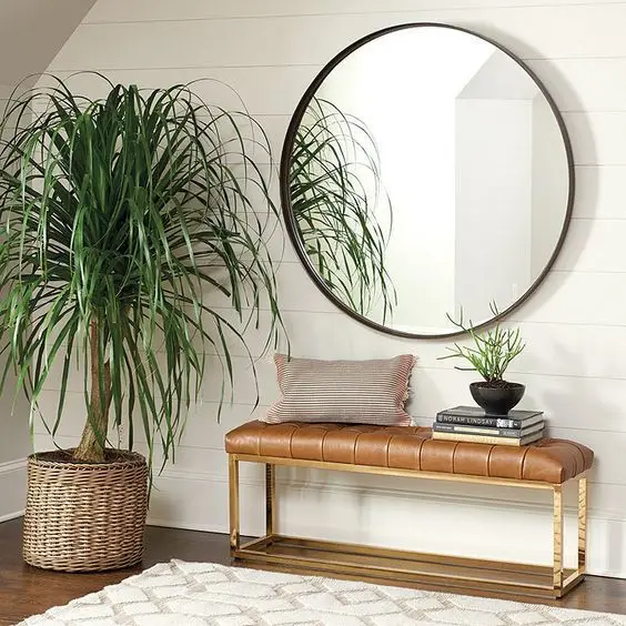 Creative Metal-framed Bathroom Brass Mirror Waterproof  Round Bathroom Frame Mirror With Hotel Antique Frame