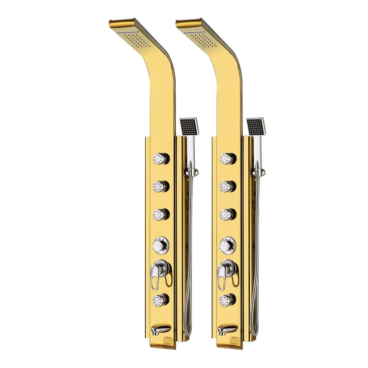 Wholesale Stainless Steel Gold Surface Treatment Rectangular Wall Mount Modern Shower Thermostat Faucet Simple Shower Panel