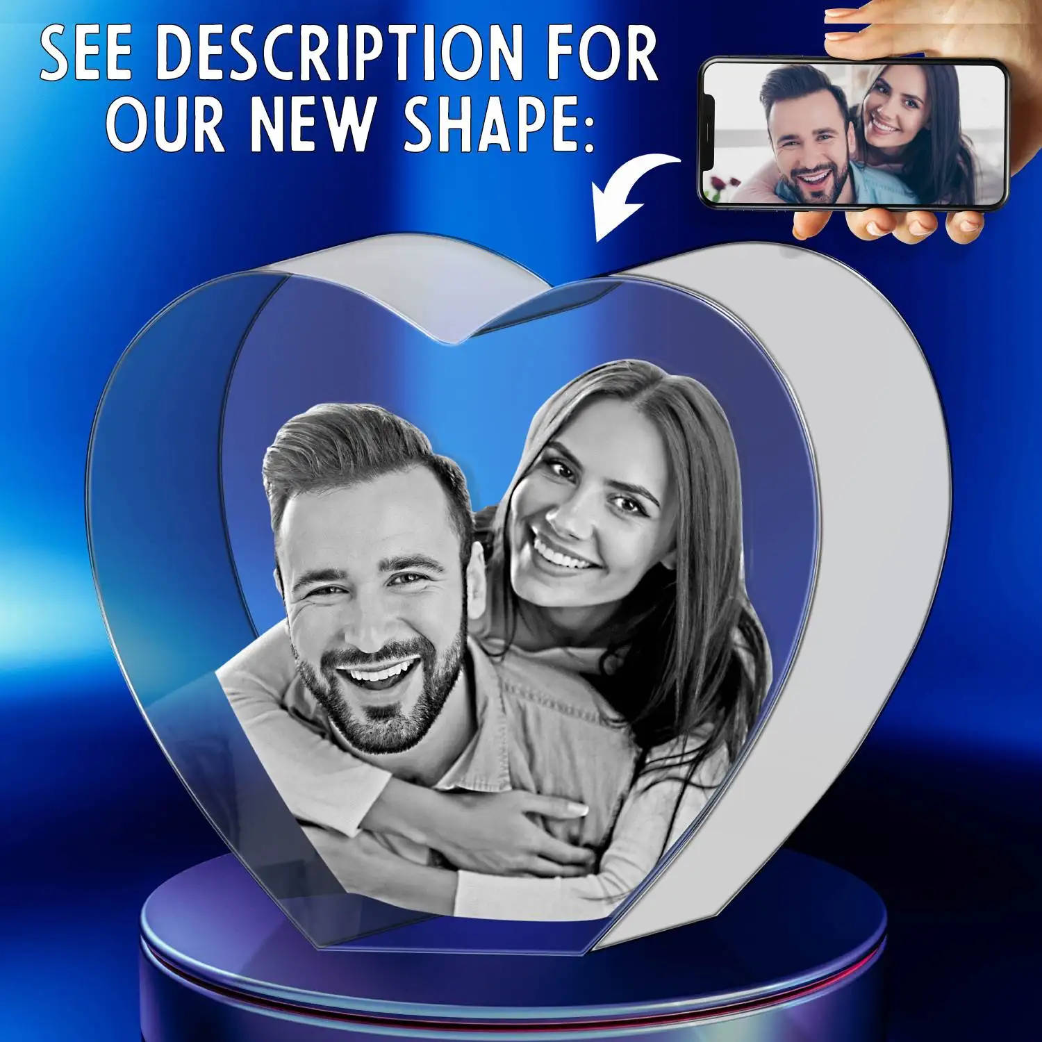 Wholesale customized blank glass souvenir heart engraving 3d crystal photo laser printing for gift